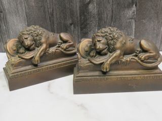 Heavy Lion Monument Of Lucerne Switzerland Bronze Toned Metal Bookends