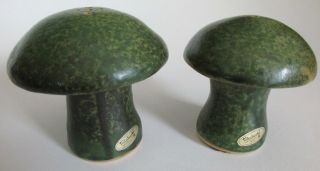 Vintage Takahashi Mushroom Salt Pepper Shakers Pottery Green San Francisco Japan