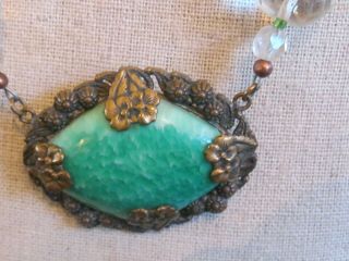 Antique Gold Green Possibly Peking Glass Necklace Haskell Style Restrung Look
