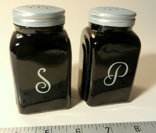 Vintage Black Glass Art Deco Salt And Pepper Shakers