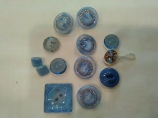 13 Antique Light Blue Glass Buttons
