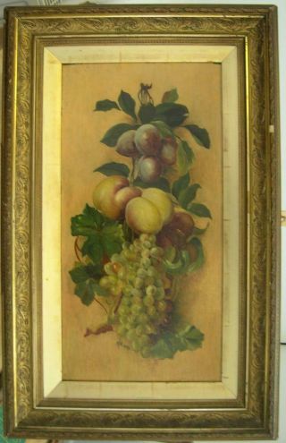 Superb1897 Antique Victorian Oil Painting Still - Life Of Hanging Fruit Signed M W