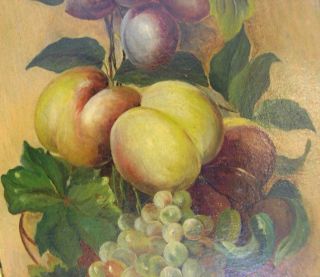 Superb1897 antique Victorian oil painting still - life of hanging fruit signed M W 4