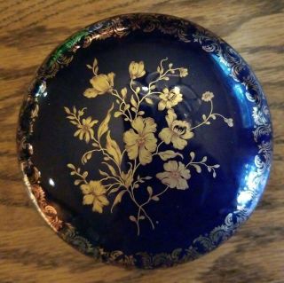 Limoges France Covered Porcelain Dish Cobalt Blue & 22k Gold L408cs
