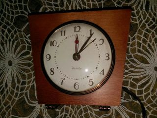 Vintage Westclock Wood Mid Century Deco Alarm Clock Electric