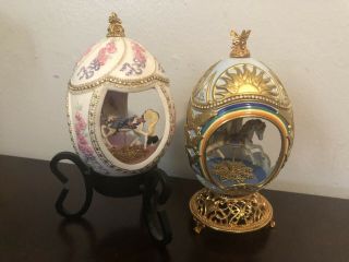 Two Franklin Faberge Music Eggs 24k Gold & Crystal Accents