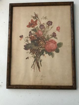Vintage Rose J L Trevost Floral Flower Framed Print Lithograph