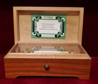 Vintage Thorens Wood Music Box Plays Mozart Drawing Made In Switzerland