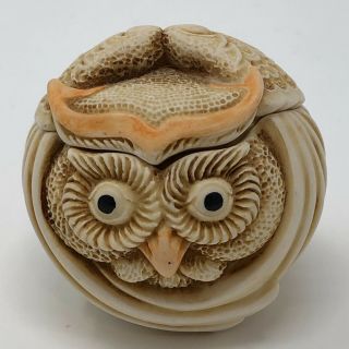 Retired Harmony Kingdom Roly Polys " Mostel " Owl Box Figurine Tjrpow
