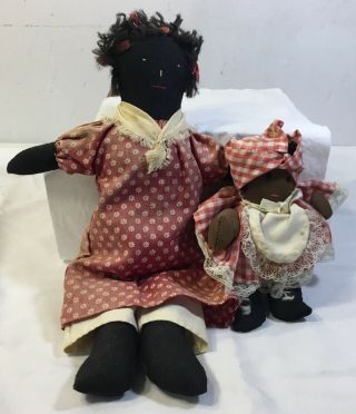 2 Vintage Black Americana Folk Art Rag Dolls Estae Find