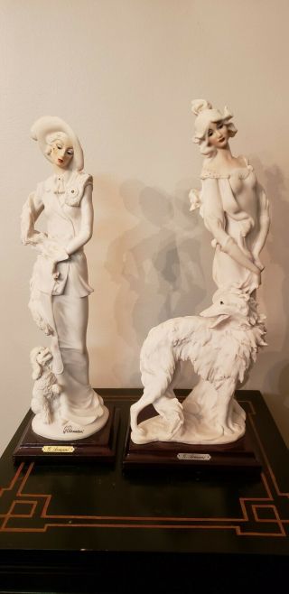 2 Giuseppe Armani Figurines " Lady With Borzoi " & " Lady With Poodle "