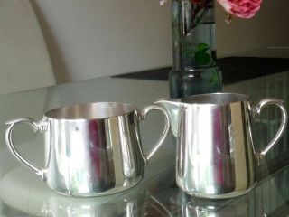 Matching Vintage/antique Silver Plated Small Creamer & Sugar Basin ^