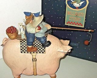 Williraye Studio Ww3034 1997 Fall Harvest Bushel Apples 2 Males Cat Riding Pig