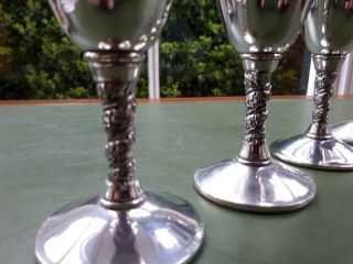 Set of 4 Vintage Flastaff Silver Plate Wine Goblets.  Grapevine Stems.  Dining 3