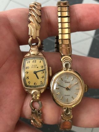 Vintage Elgin De Luxe 17 - Jewel Cal 651 4 - Adj Usa 10k - Gf And Timex - 2 Watches