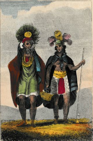 C1820 Antique H/c Engraving - " Man & Woman Of St.  Christian " - Marquesas Islands