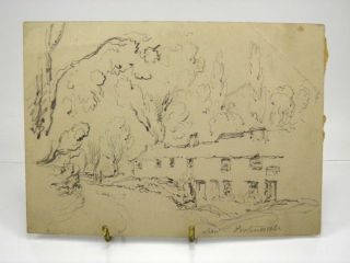 Antique Early 20th Century English School Pencil Drawing Rural Landscape Scene