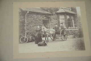 Victorian Mounted Antique Photograph,  Horse Drawn Carriage,  Stately Home