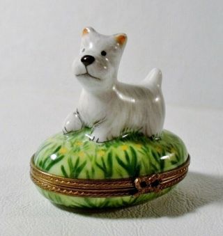 Cardinet Peint Main Limoges France Trinket Box Scottish Terrier/scotty Dog