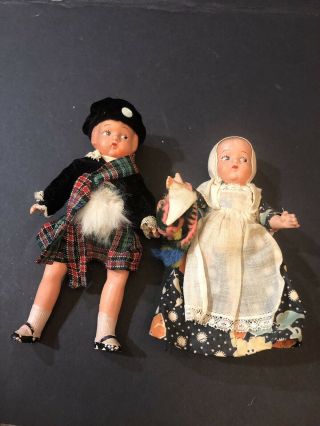 Antique Vintage Celluloid Girl Dolls Scottish 6”