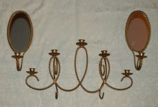 3 Piece Vtg Homco Wall Sconce Set Metal Candle Holders Gold Twisted Rope