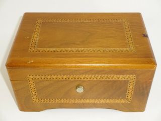 Vintage Reuge Wood Inlay Music Box Swiss Movement Two Songs Made In Switzerland