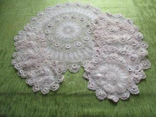 Vintage Set Hand Crochet Round Mats - Ecru -