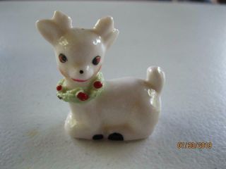 Vintage Napcoware Miniature Bone China Christmas Fawn Deer W/ Wreath Figurine