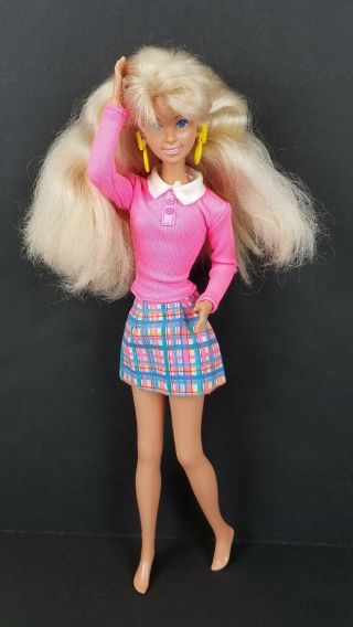 Vtg 1990 Mattel Sun Lovin Jazzie Doll 12 " Redressed Hot Pink Shirt Plaid Skirt