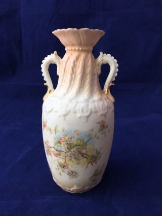 Antique Germany Rw Rudolstadt Porcelain Hand Painted Floral Handled Vase 6 - 3/4 "