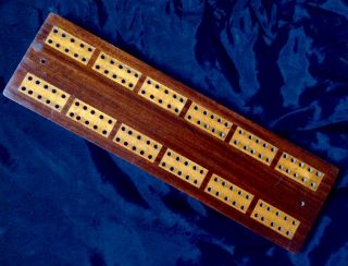 Vintage / Antique Good Wood Cribbage Board With Place For Pegs Beneath
