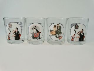 Norman Rockwell Saturday Evening Post Collectable Set Of 4 Low Ball Glass Whisk