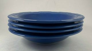 4 Longaberger Pottery Woven Traditions Cornflower Blue Rimmed Pasta Bowls 9 "