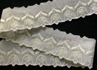 5 Yards 15 " Vintage Gorgeous White Tulip Embroidery Lace 2 1/4 " W Trim Edging