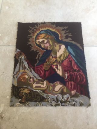 French Vintage Tapestry,  Virgin Mary And Baby Jesus