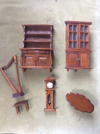 Vintage Doll House Furniture - Hutch,  Corner China Cabinet,  Gf Clock,  & More