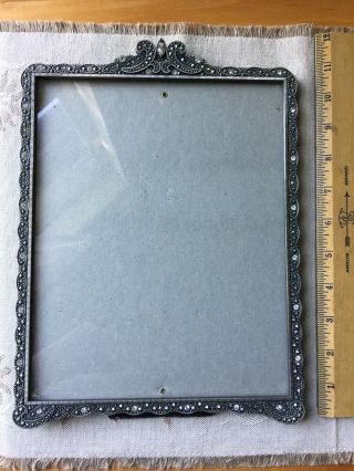Antique - Style Silver Pewter Picture Frame Marcasite Rhinestones For 8x10” Photo