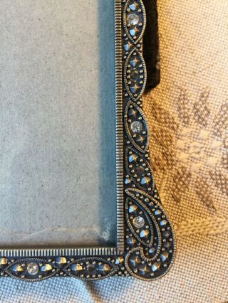 Antique - Style Silver Pewter Picture Frame Marcasite Rhinestones for 8x10” Photo 4