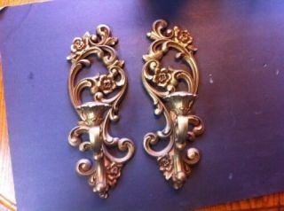 " Homco " 1971 Candle Sconces Set Of 2 Gilt Composite Hollywood Regency Style 4118