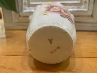 Antique Hand - painted Vase Pink white Flowers Porcelain Made in Austria Chipped 5