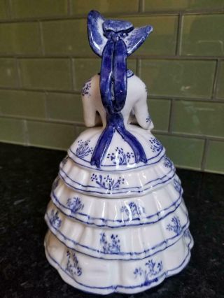 Vintage Blue and White Ceramic Jar Figurine,  Elegant Lady with Spaniel Dog 4