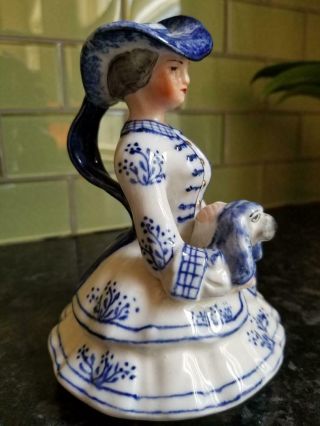 Vintage Blue and White Ceramic Jar Figurine,  Elegant Lady with Spaniel Dog 5