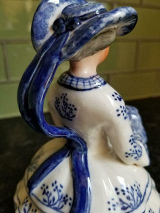 Vintage Blue and White Ceramic Jar Figurine,  Elegant Lady with Spaniel Dog 6