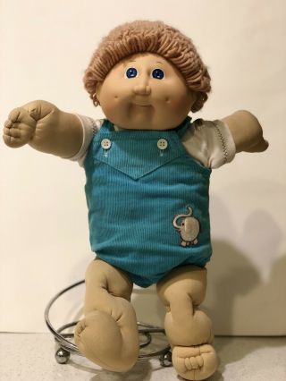Vintage 1985 Cabbage Patch Kid Tan Hair Blue Eyes Boy With 2 Dimples & Outfit ⭐️