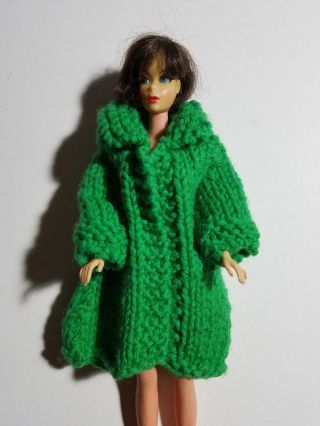 Barbie Size Vintage Clone & Handmade Green Knit Sweater Coat - No Doll