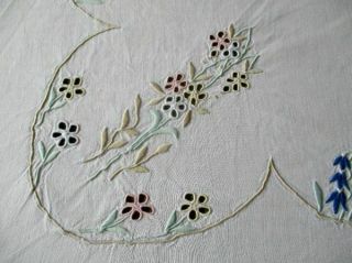 Antique Madeira Tablecloth - Hand Embroidered Pastels - 33 " Sq.  Linen