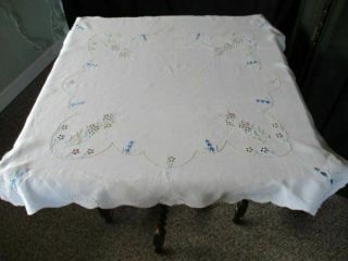 ANTIQUE MADEIRA TABLECLOTH - HAND EMBROIDERED PASTELS - 33 