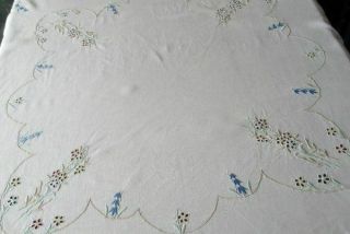 ANTIQUE MADEIRA TABLECLOTH - HAND EMBROIDERED PASTELS - 33 