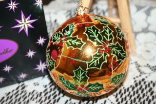 Christopher Radko Sparkly Holly Mission Ball Christmas Ornament