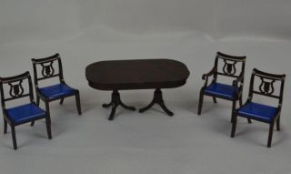 Ideal Plastic Duncan Phyfe Table And 4 Chair Miniature Tin Dollhouse Furniture